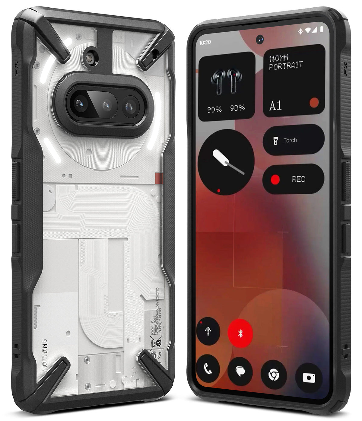 Nothing Phone (3a) Case | Fusion-X - Rugged black protective case on a white Nothing Phone (3a) showing front screen and back.