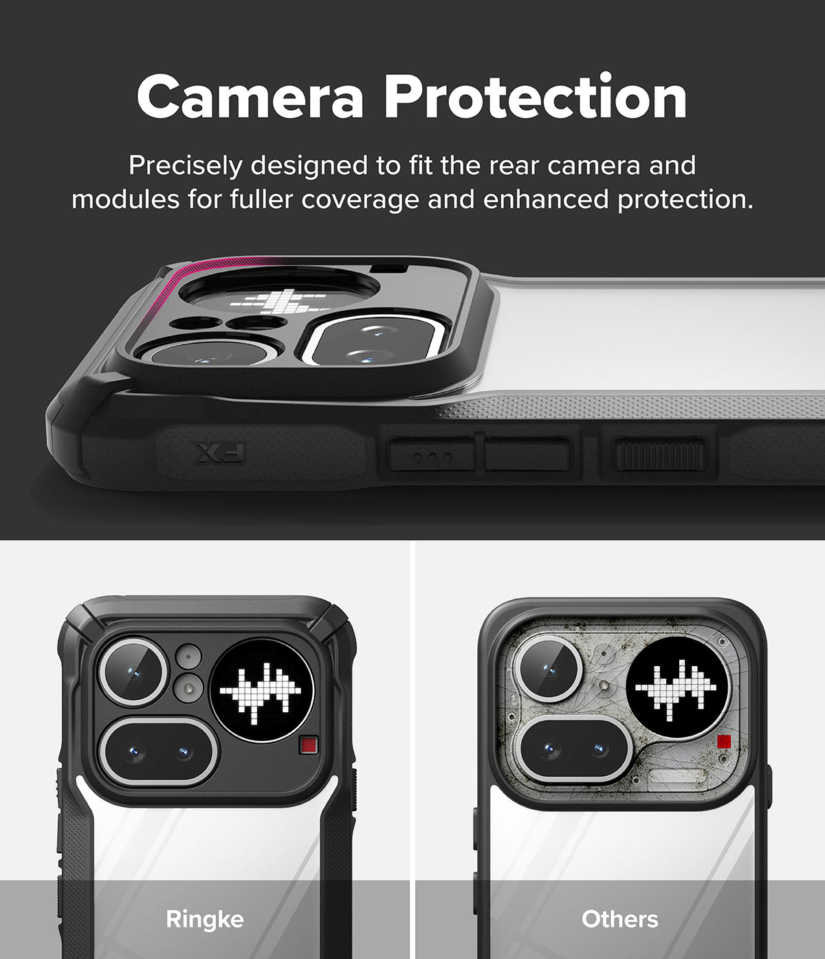 Nothing Phone (4a) Pro Case | Fusion-X - Comparison showing the Fusion-X case providing full camera module protection.
