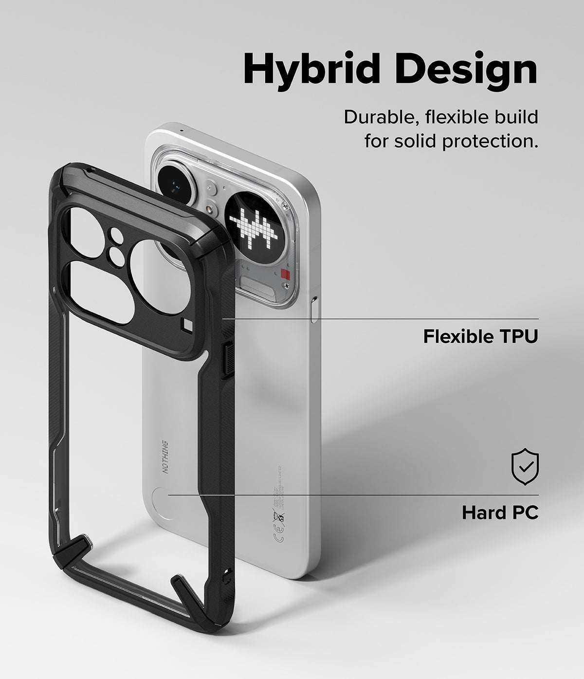 Nothing Phone (4a) Pro Case | Fusion-X - Exploded view of a phone case showing flexible TPU and hard PC layers.