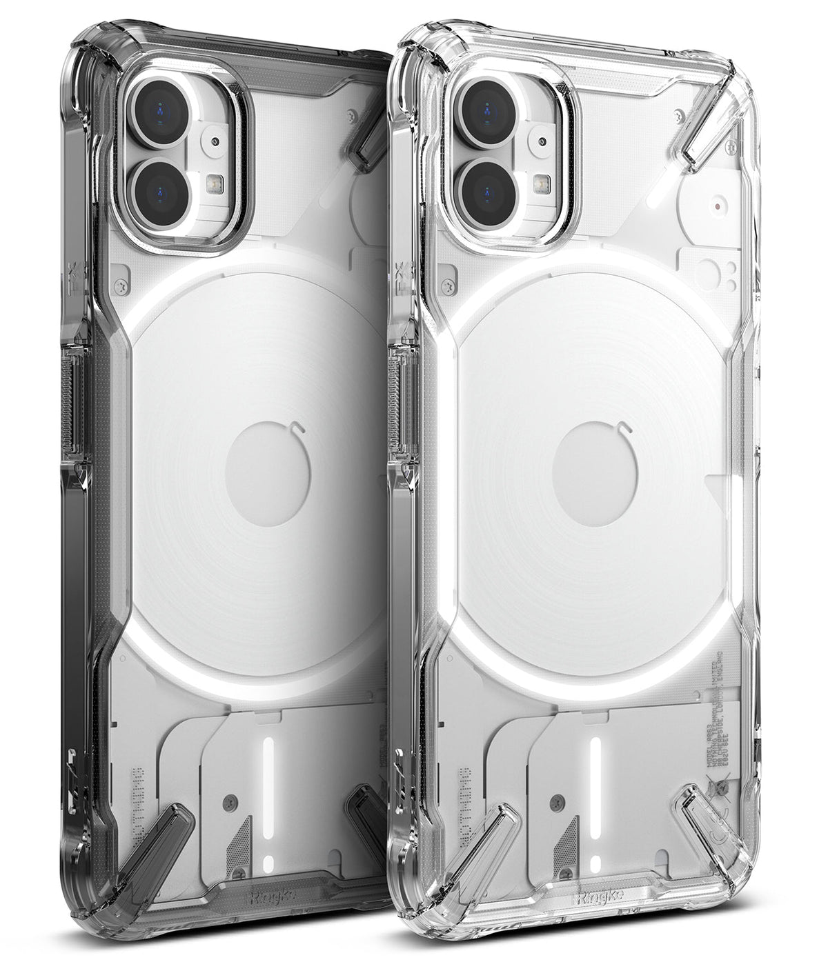 Nothing Phone (1) Case | Fusion-X - Two transparent, rugged protective cases for Nothing Phone (1) in clear and black.