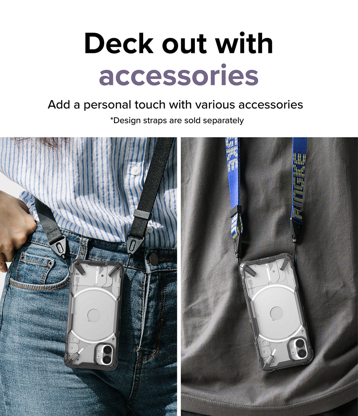 Nothing Phone (1) Case | Fusion-X - Two people wearing Nothing Phone (1) devices in Fusion-X cases attached to neck straps.