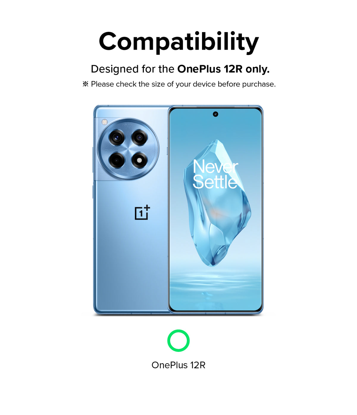 OnePlus 12R Screen Protector | Dual Easy Film - Blue OnePlus 12R phone showing front and back views with text.