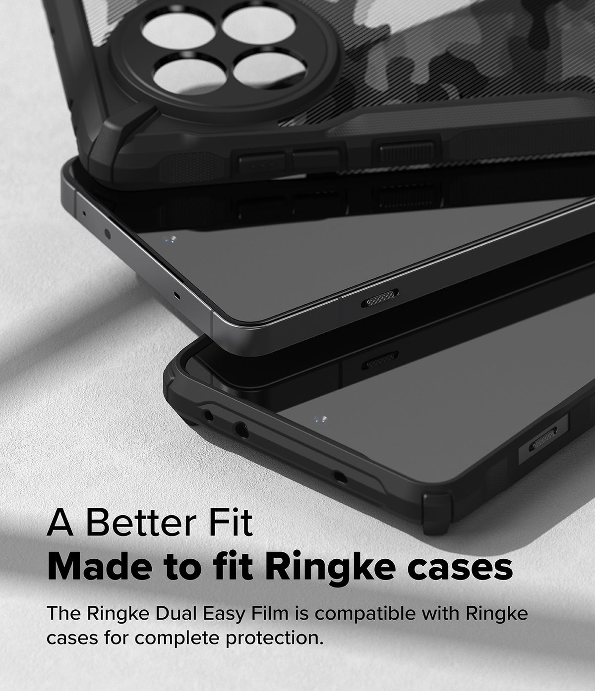 OnePlus 13R Screen Protector | Dual Easy Film - A smartphone with a screen protector installed inside a Ringke case.