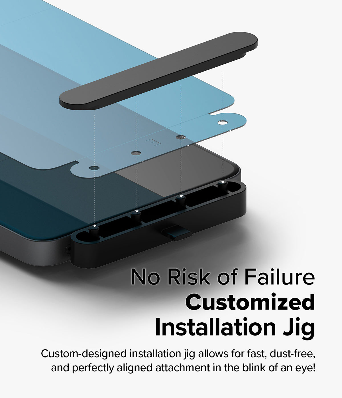 OnePlus 13R Screen Protector | Dual Easy Film - OnePlus 13R Screen Protector - Exploded view of a phone, screen protector, and alignment jig for easy installation.