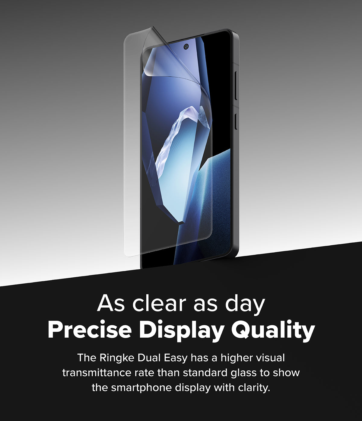 OnePlus 13R Screen Protector | Dual Easy Film - OnePlus 13R Screen Protector - A clear screen protector film being applied to a smartphone display against a dark background.