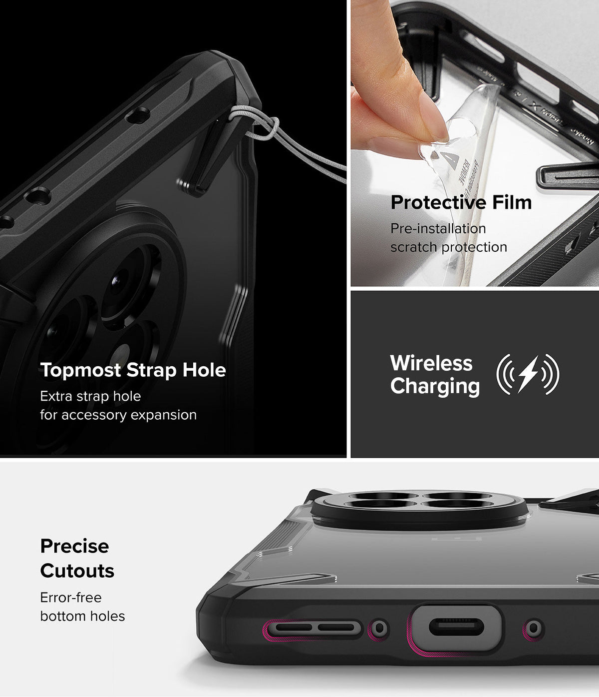 OnePlus 13R Case | Fusion-X - Features strap hole, protective film, wireless charging compatibility, and precise port cutouts.