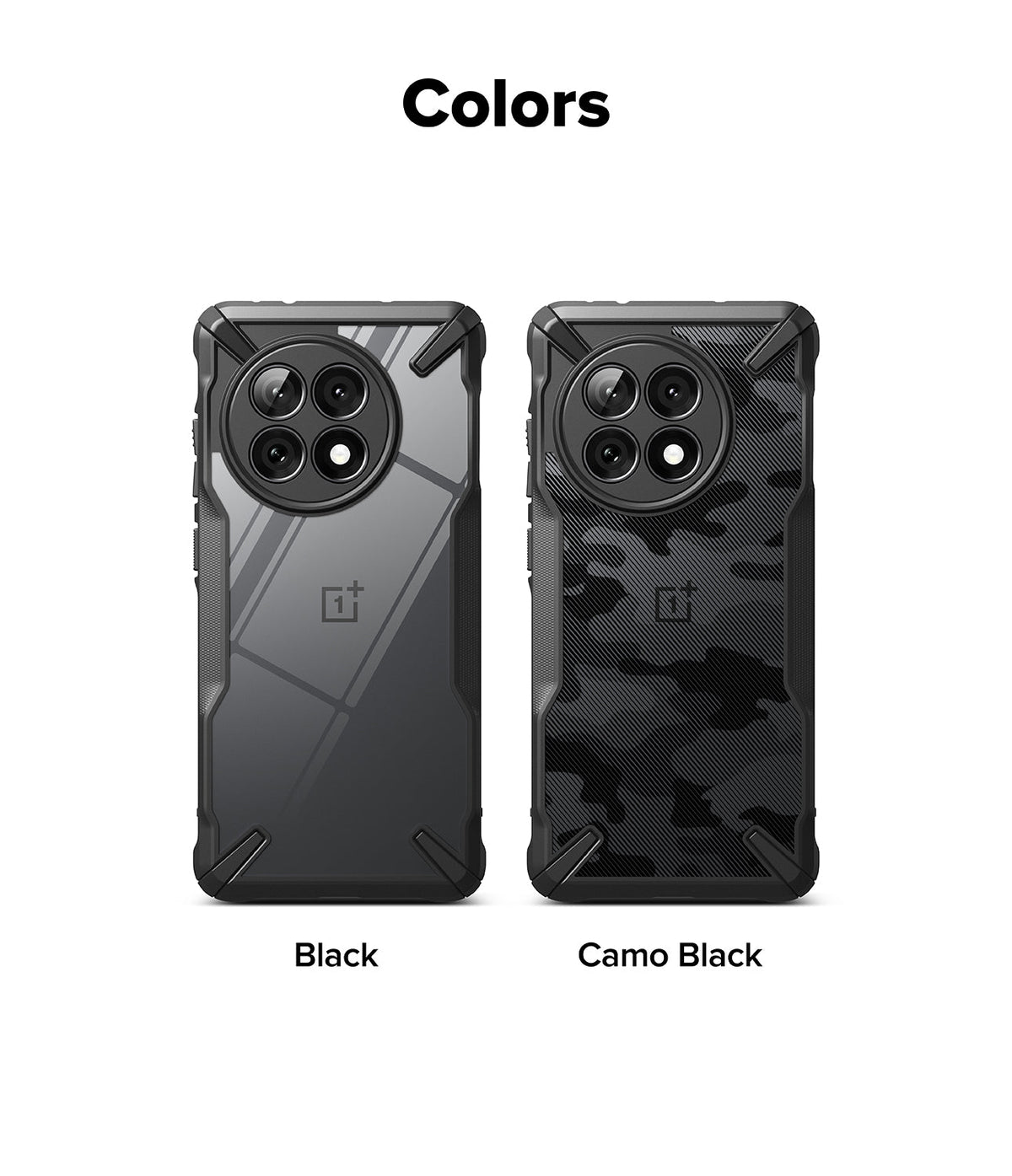 OnePlus 13R Case | Fusion-X - Two OnePlus 13R phones in Black and Camo Black Fusion-X cases side-by-side.