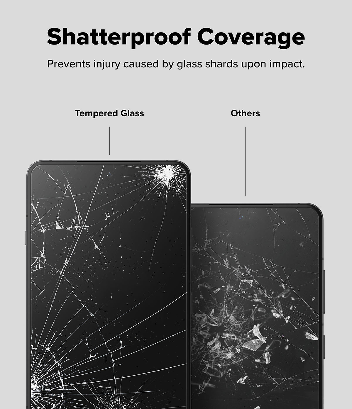 OnePlus 13R Screen Protector | Tempered Glass - Comparison showing tempered glass holding together versus shattered glass shards.