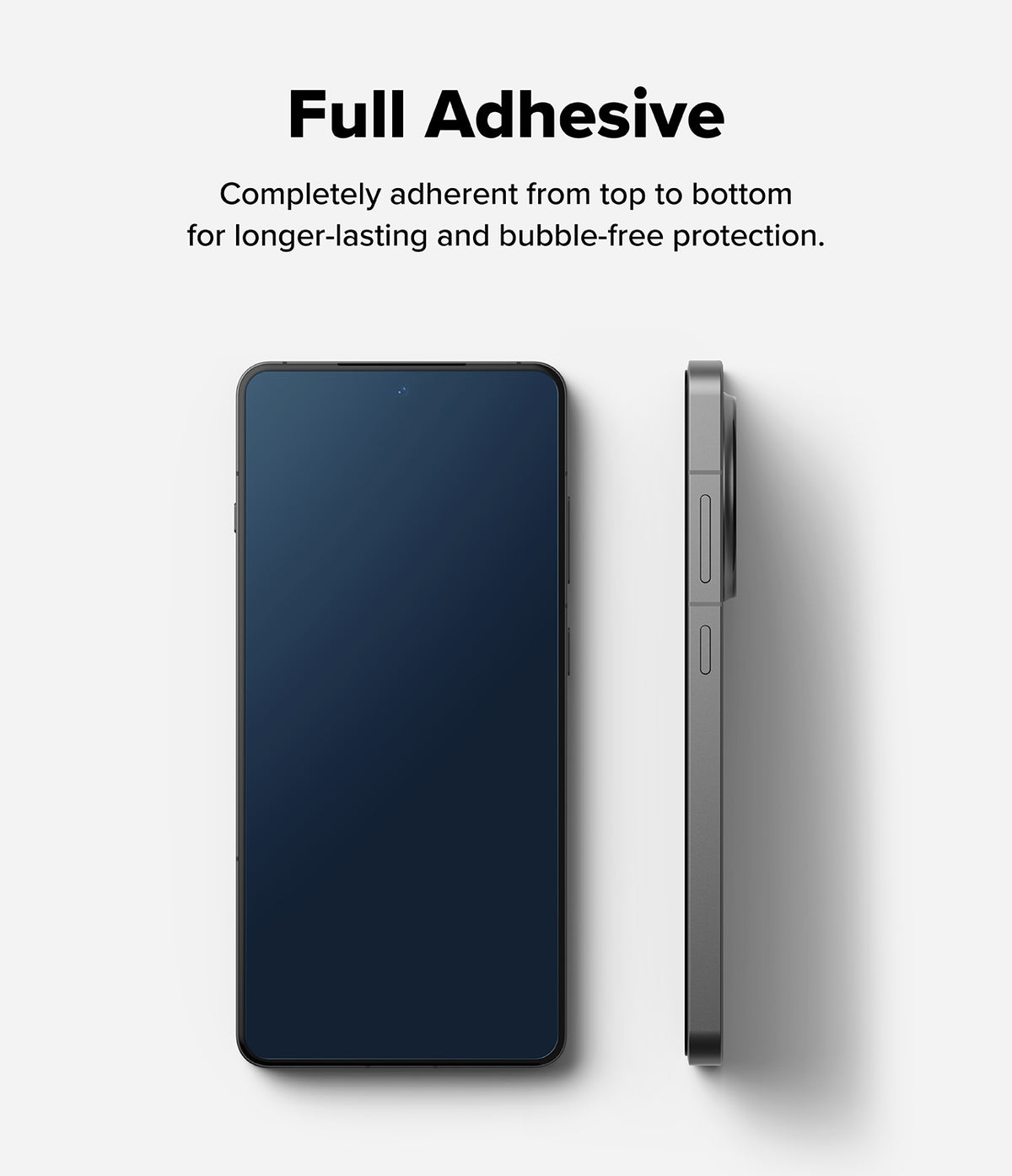 OnePlus 13R Screen Protector | Tempered Glass - Front and side views of a smartphone showcasing full-adhesive tempered glass coverage.