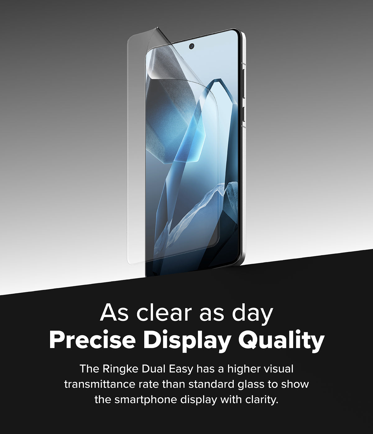 OnePlus 13 Screen Protector | Dual Easy Film - OnePlus 13 Screen Protector - A transparent protective film being applied to a smartphone screen against a gray background.