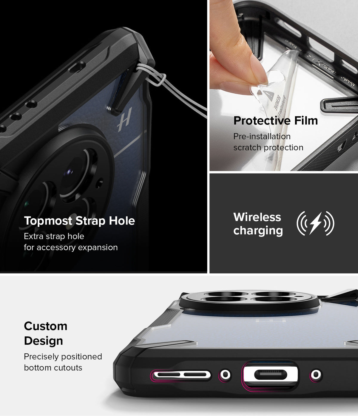 OnePlus 13 Case | Fusion-X - Features strap hole, protective film, wireless charging compatibility, and precise port cutouts.