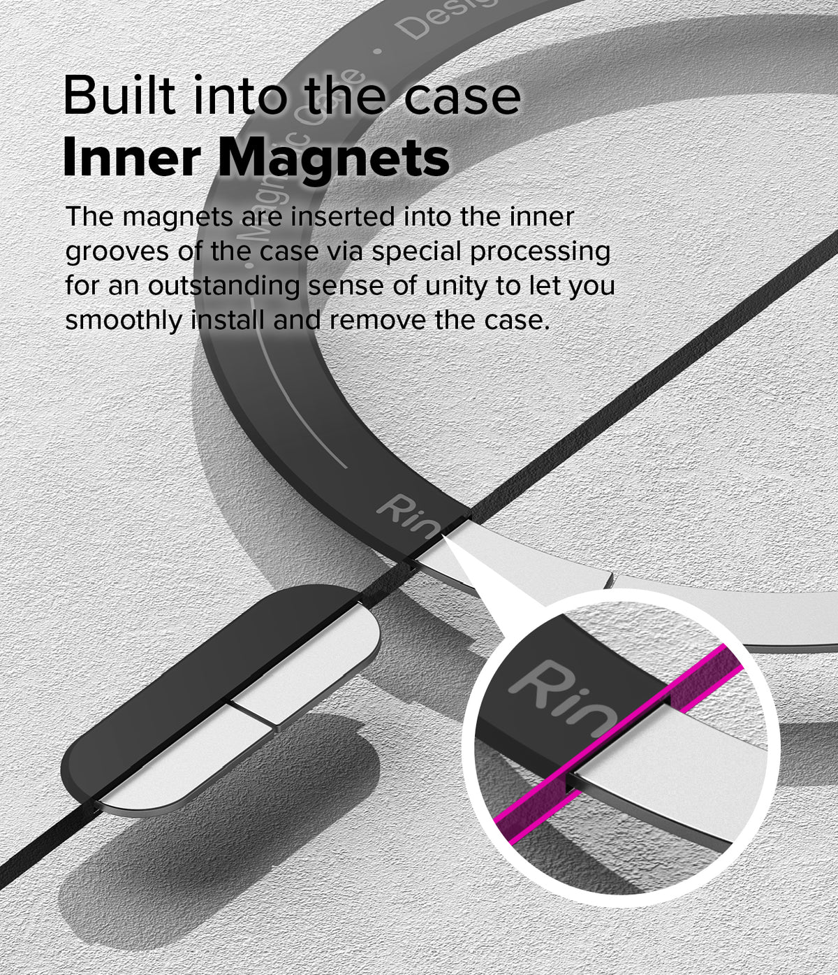 OnePlus 13 Case | Fusion-X Magnetic - Close-up of magnetic ring embedded in phone case with callout showing internal groove.