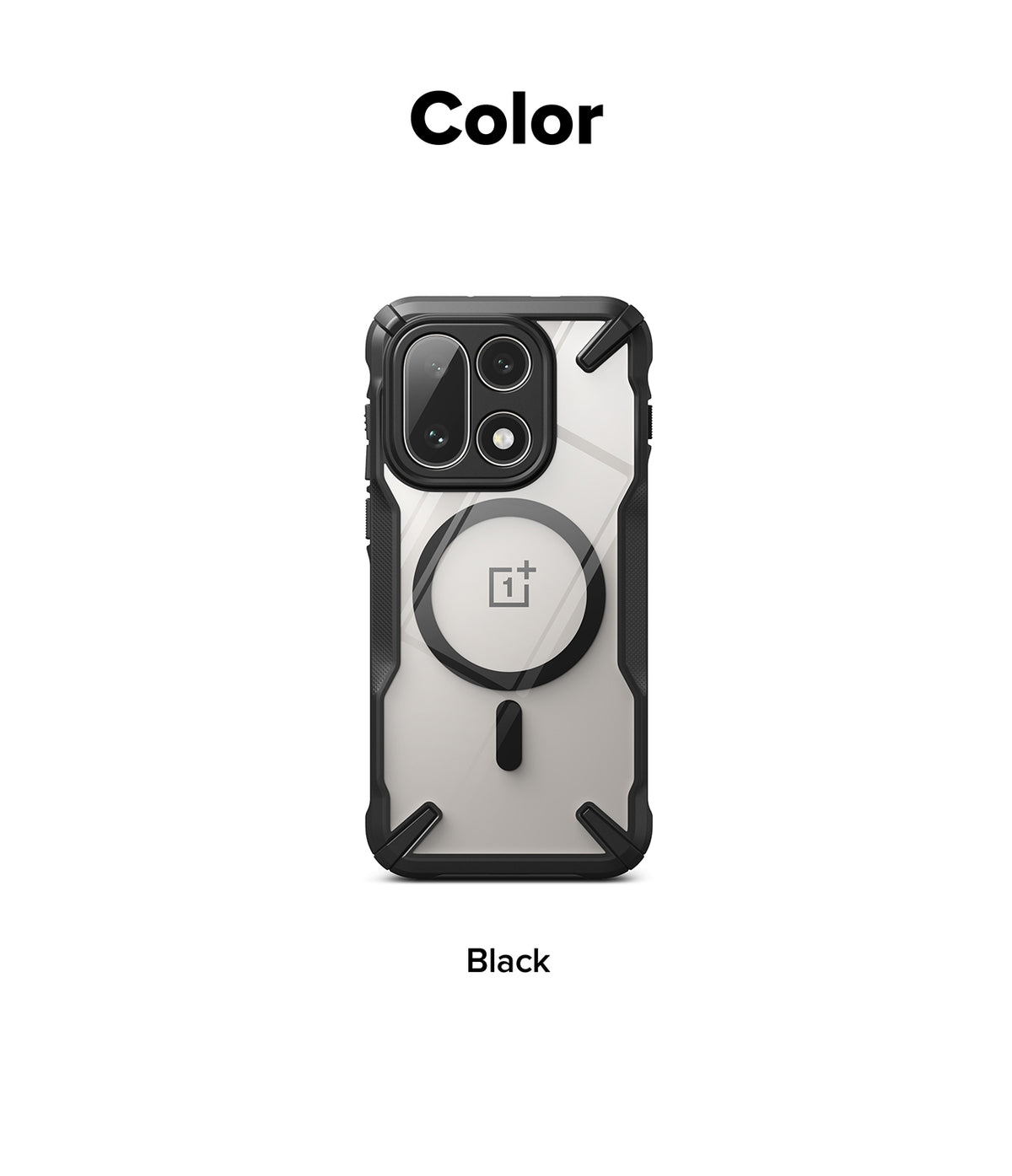 OnePlus 15 Case | Fusion-X Magnetic - Black Fusion-X magnetic case for OnePlus 15 with clear back and reinforced black corners.