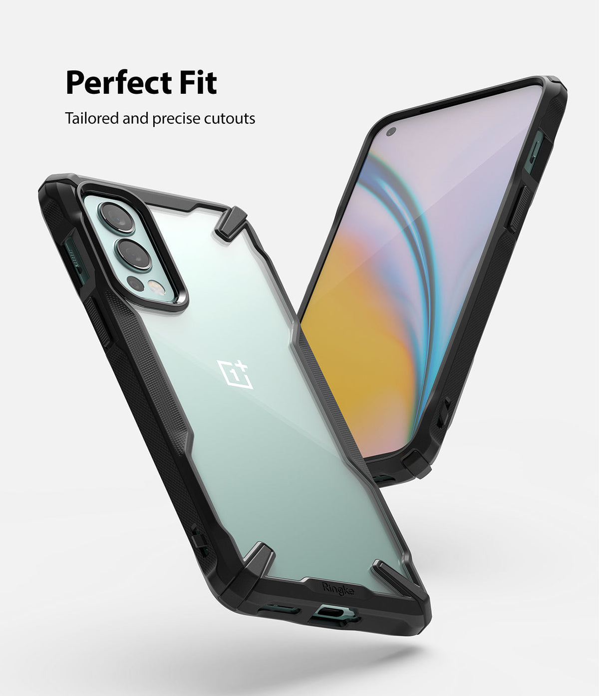 OnePlus Nord 2 Case | Fusion-X - A clear and black protective phone case shown from front and back angles.