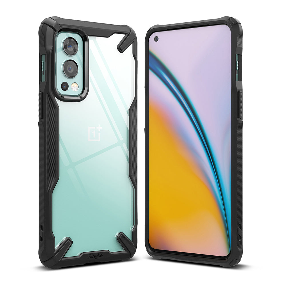 OnePlus Nord 2 Case | Fusion-X - OnePlus Nord 2 in a rugged black Fusion-X case showing both the clear back and front screen.