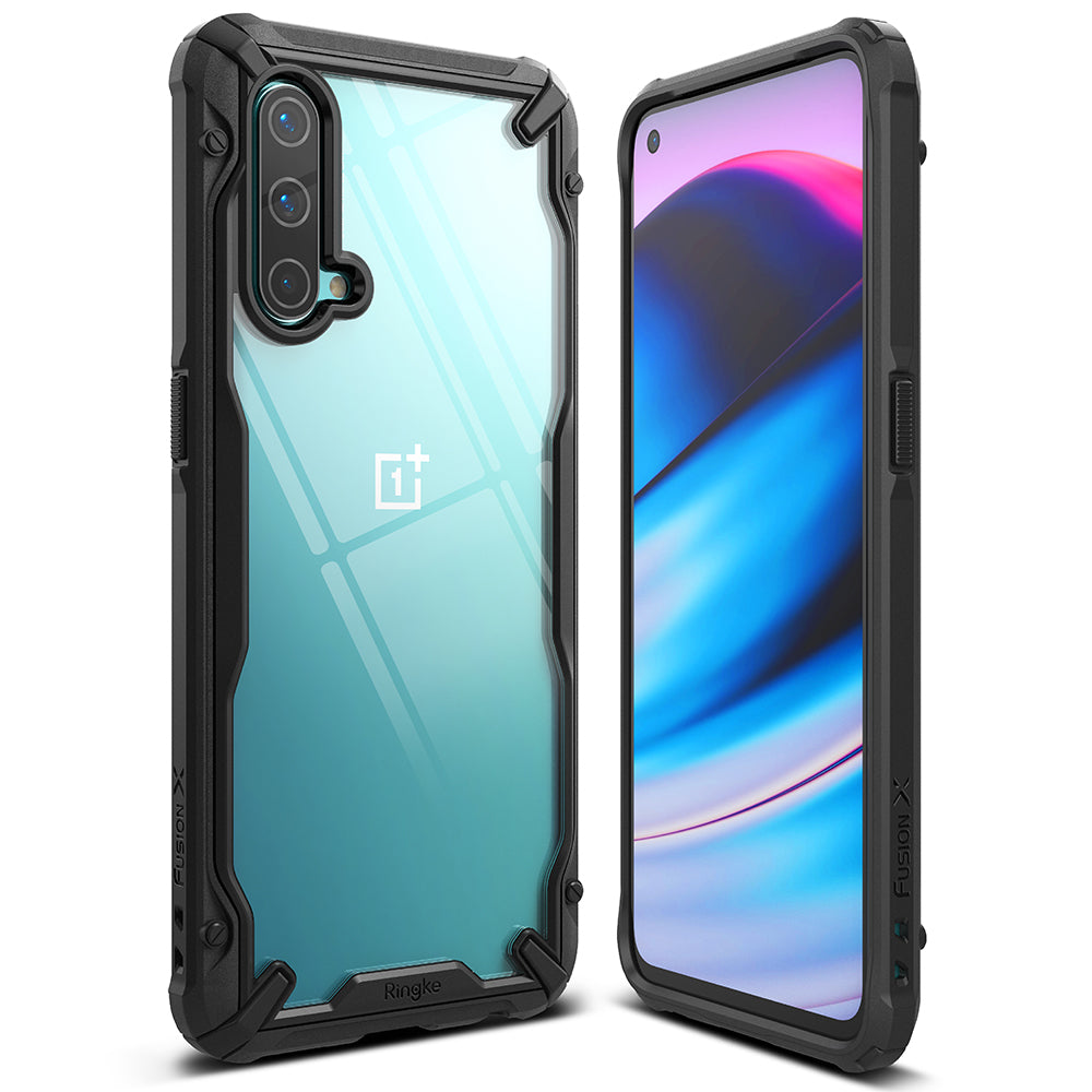 OnePlus Nord CE 5G Case | Fusion-X - Rugged black protective case with a clear back panel shown from front and rear angles.