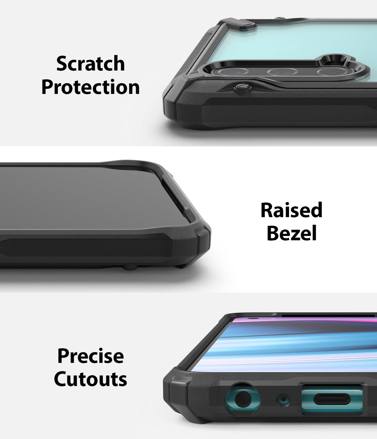 OnePlus Nord CE 5G Case | Fusion-X - Close-ups showing scratch protection, raised screen bezels, and precise port cutouts.