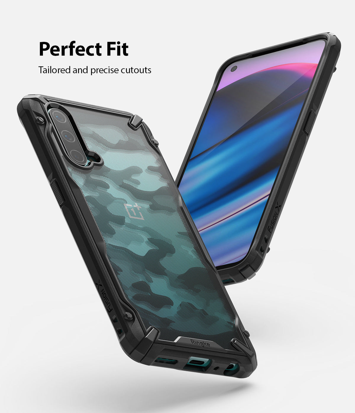 OnePlus Nord CE 5G Case | Fusion-X - Camouflage pattern phone case with black bumper and precise cutouts.