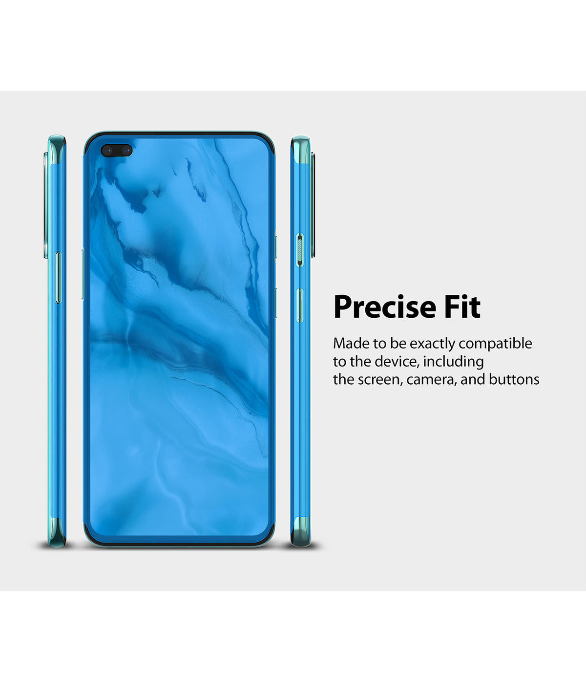 OnePlus Nord Screen Protector | Dual Easy Film - OnePlus Nord Screen Protector - Front and side views of a blue smartphone showing a precise screen protector fit.