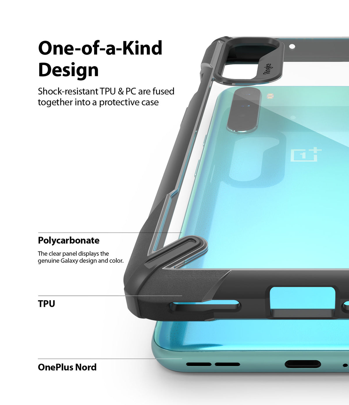 OnePlus Nord Case | Fusion-X - Clear phone case with black TPU bumpers and polycarbonate back, highlighting protective design.