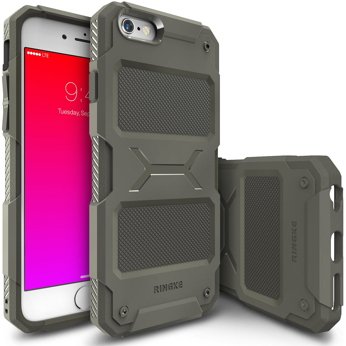 iPhone 6s Plus / 6 Plus Case | Rebel - Olive green rugged protective phone case with textured grip and Ringke branding.