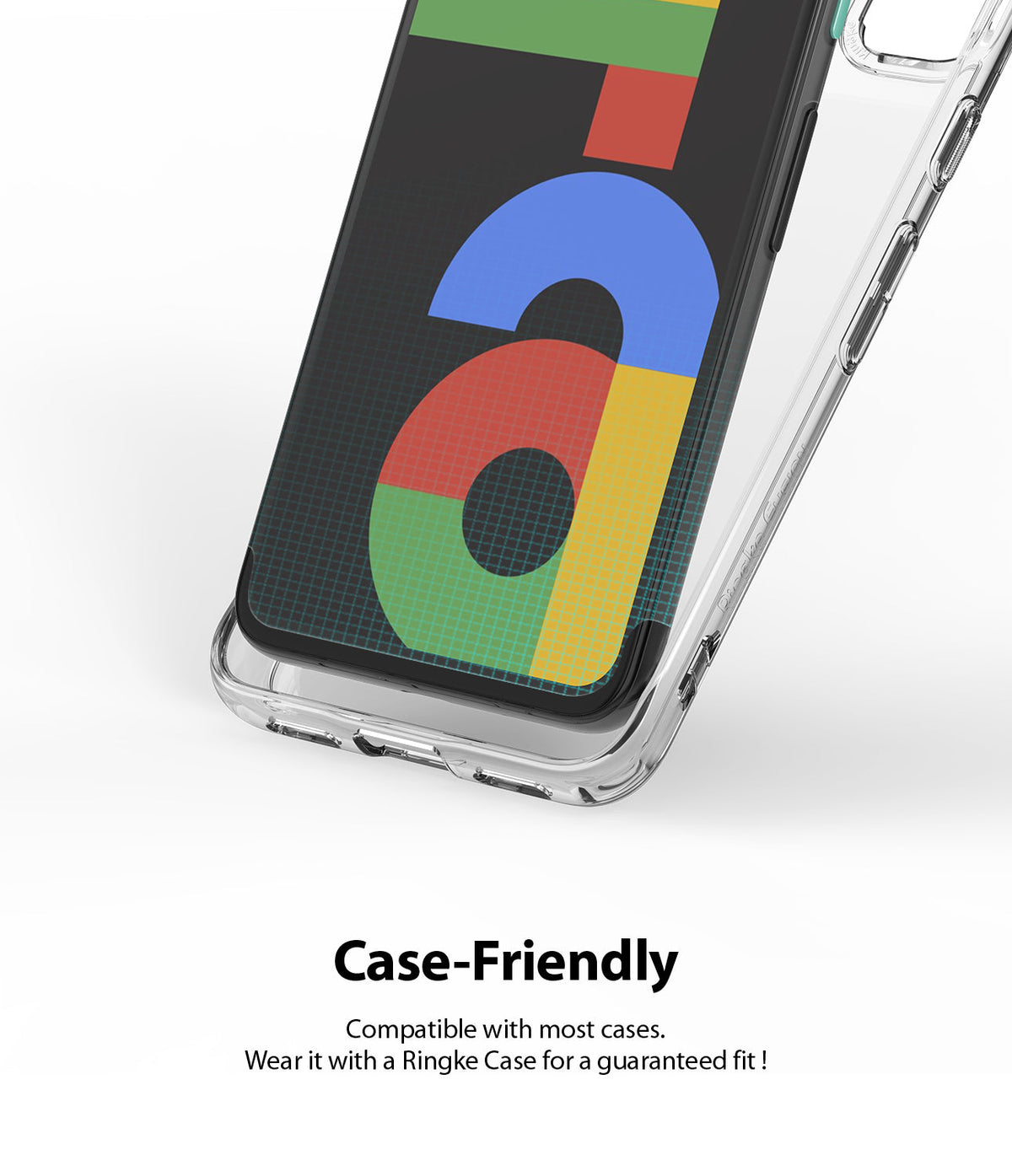 Google Pixel 4a Screen Protector | Dual Easy Film - Close-up of a clear phone case fitting perfectly on a smartphone.