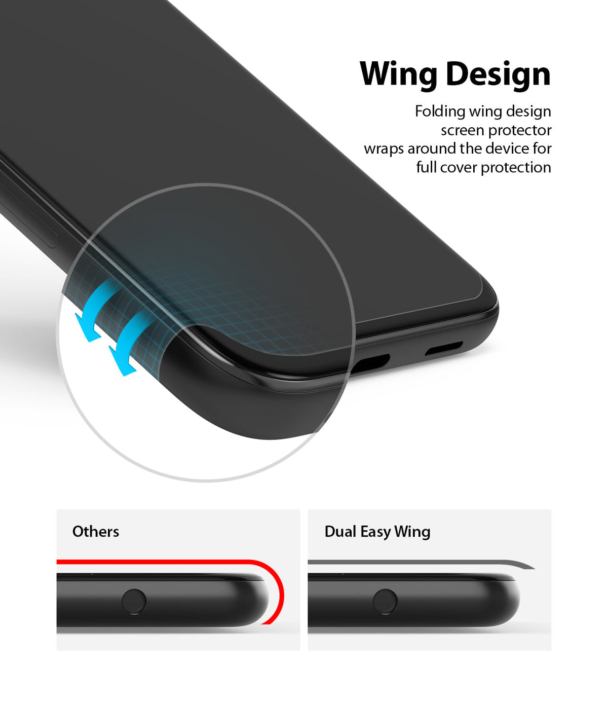 Google Pixel 4a Screen Protector | Dual Easy Film - Close-up of a screen protector wrapping around a phone edge.