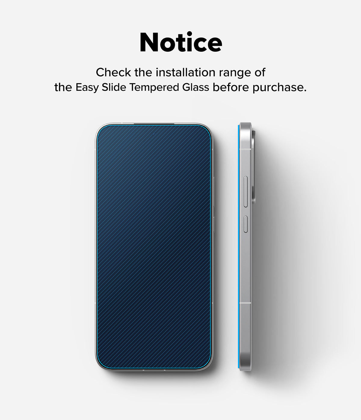 Poco F7 Screen Protector | Easy Slide Tempered Glass - Poco F7 Screen Protector - Front and side views of a smartphone showing the tempered glass installation area.