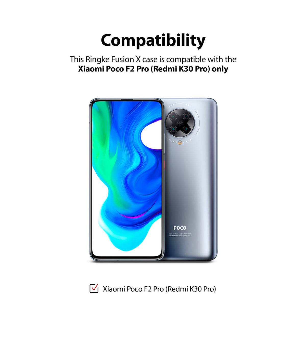 Redmi K30 Pro / Poco F2 Pro Case | Fusion-X - Front and back view of a silver Poco F2 Pro smartphone with a blue screen.