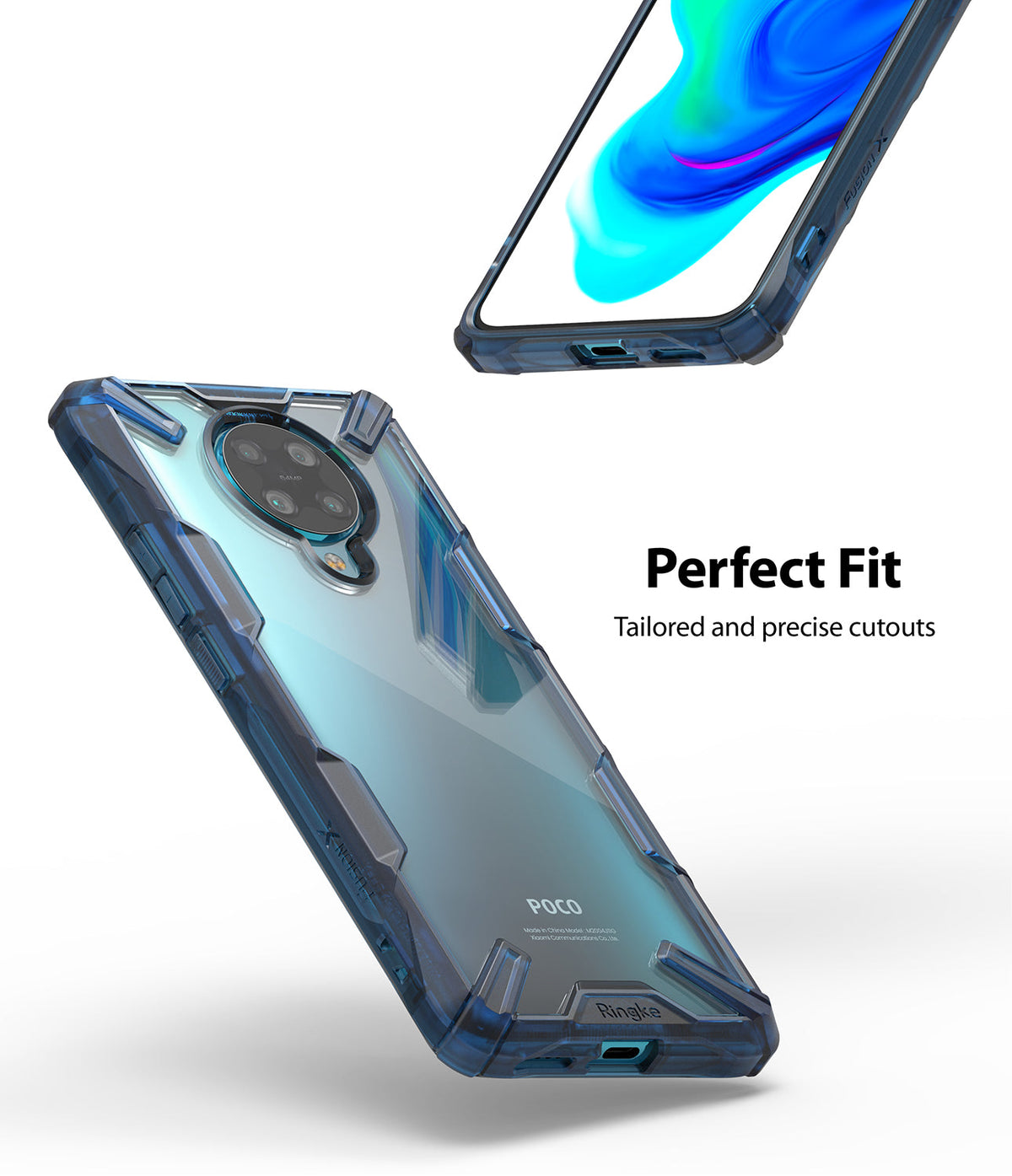 Redmi K30 Pro / Poco F2 Pro Case | Fusion-X - Transparent protective phone case with blue reinforced edges and cutouts.