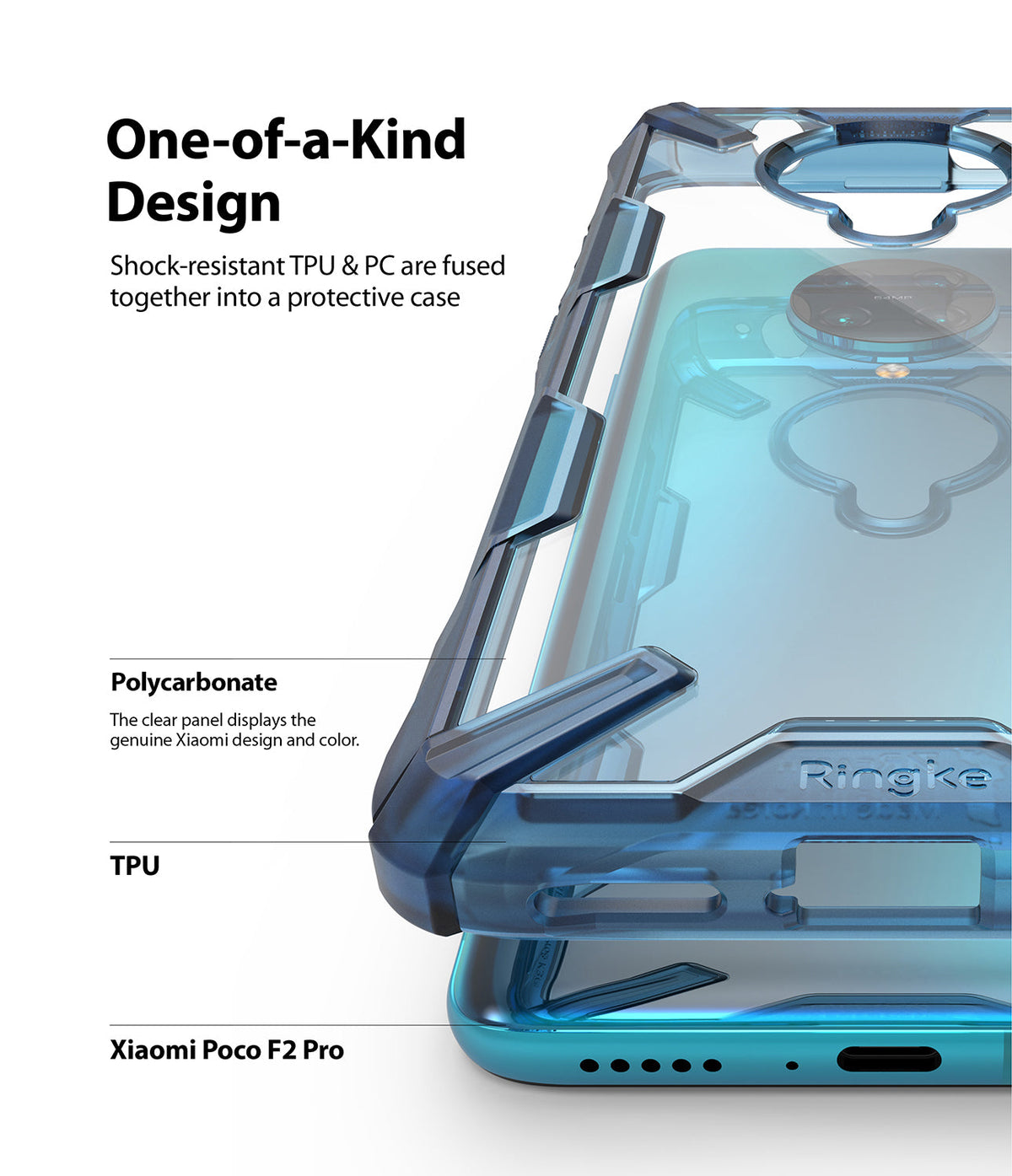 Redmi K30 Pro / Poco F2 Pro Case | Fusion-X - Clear protective phone case with blue TPU edges and polycarbonate back.
