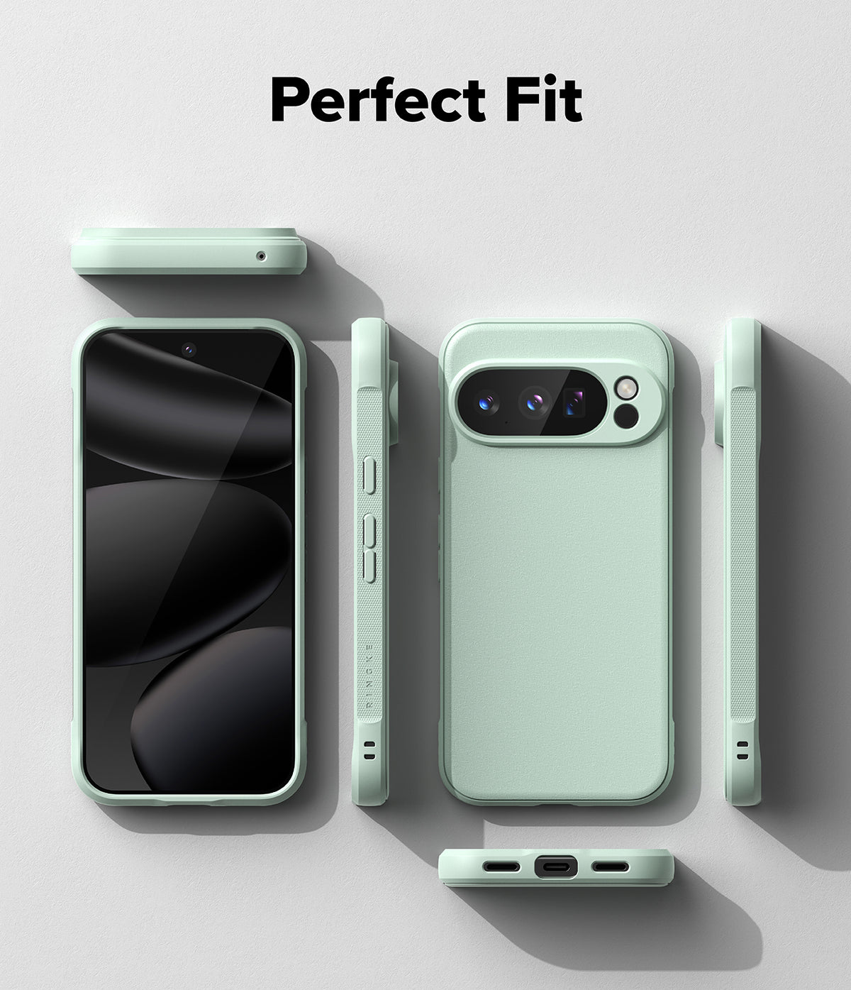 Google Pixel 10 Pro Case | Onyx - Mint green phone case shown from multiple angles against a light gray background.