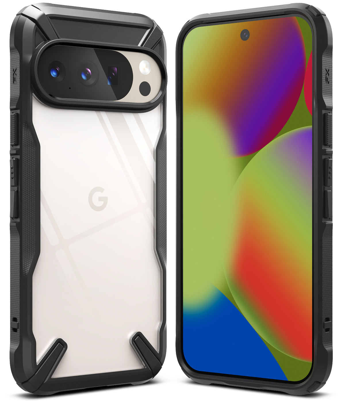 Google Pixel 10 Pro / 10 Case | Fusion-X - Rugged black protective case on a Google Pixel phone, showing back and front views.