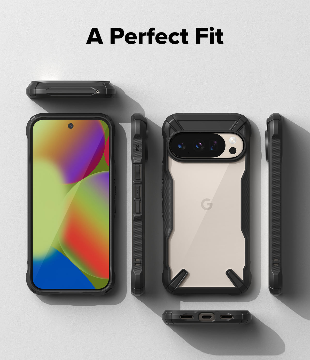 Google Pixel 10 Pro / 10 Case | Fusion-X - Multiple views of a black rugged phone case on a Google Pixel smartphone.