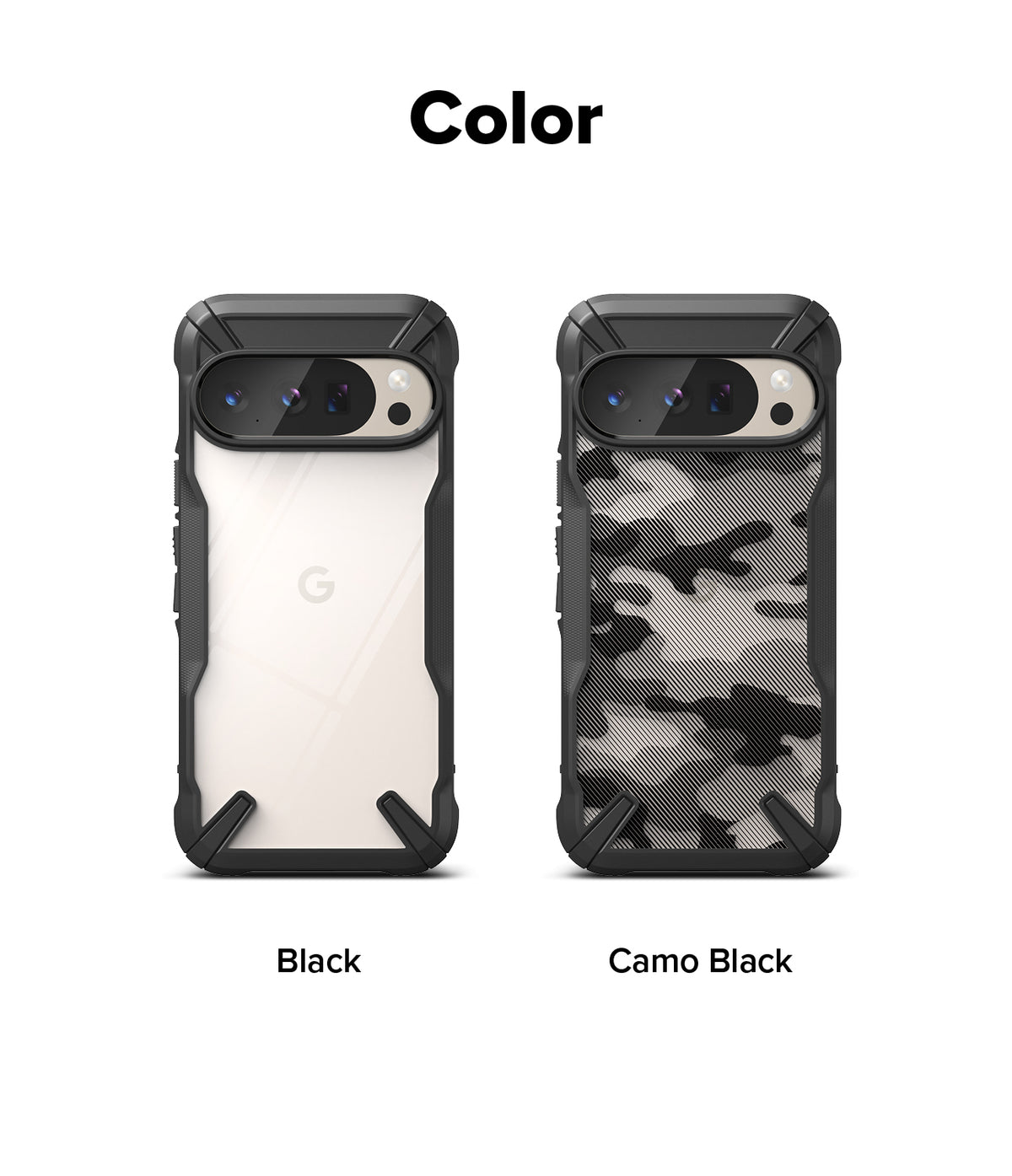Google Pixel 10 Pro / 10 Case | Fusion-X - Two Fusion-X phone cases in Black and Camo Black side-by-side.