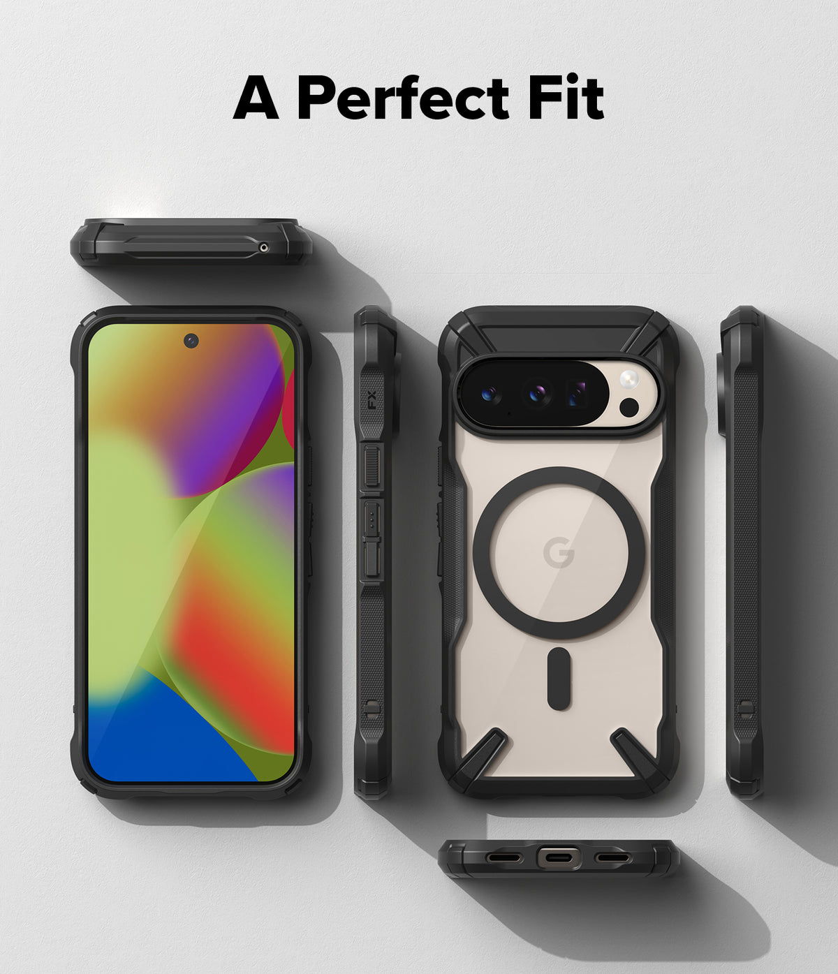 Google Pixel 10 Pro / 10 Case | Fusion-X Magnetic - Multiple views of a black rugged phone case with a magnetic ring.