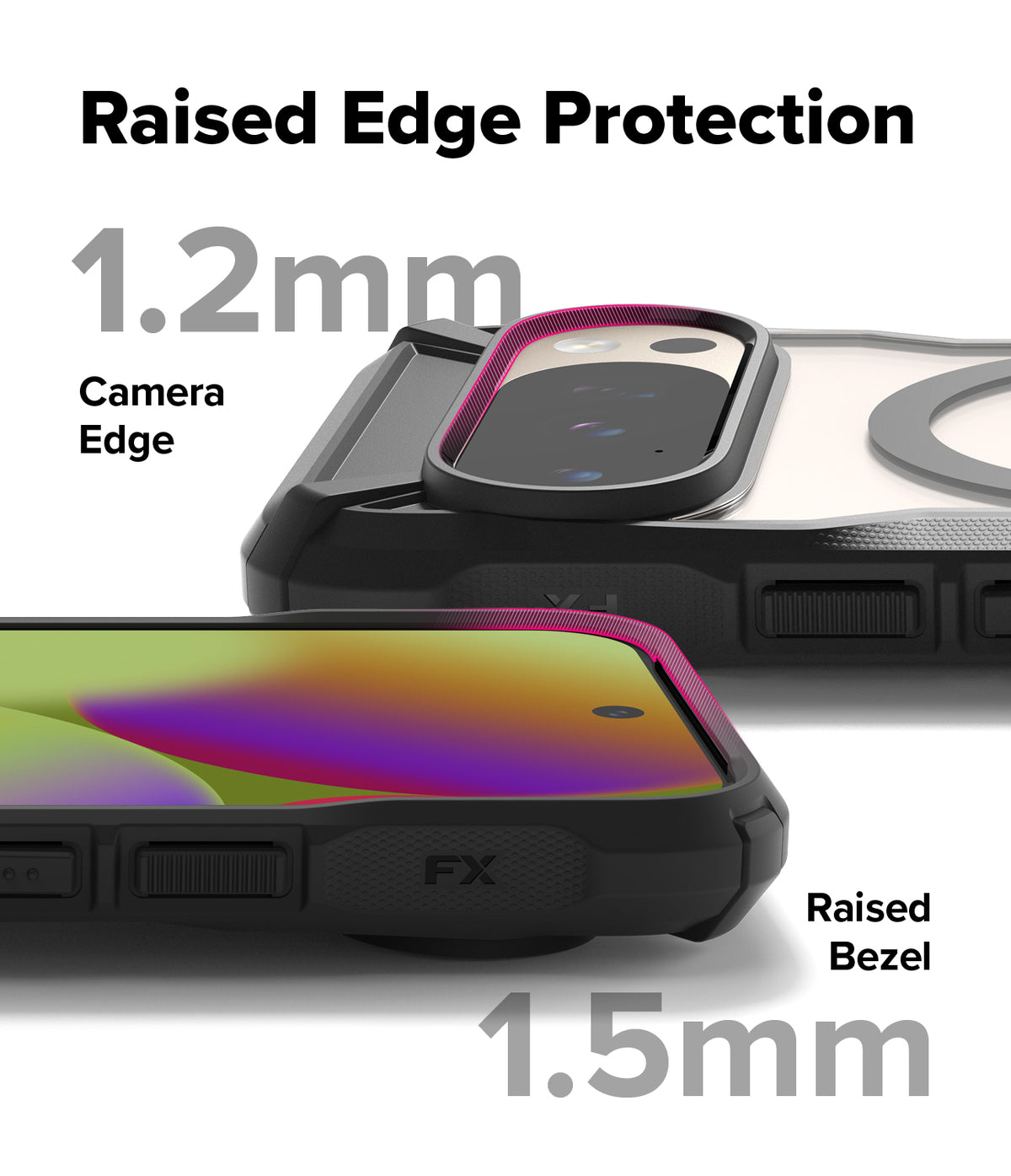 Google Pixel 10 Pro / 10 Case | Fusion-X Magnetic - Close-up showing 1.2mm camera edge and 1.5mm screen bezel protection.