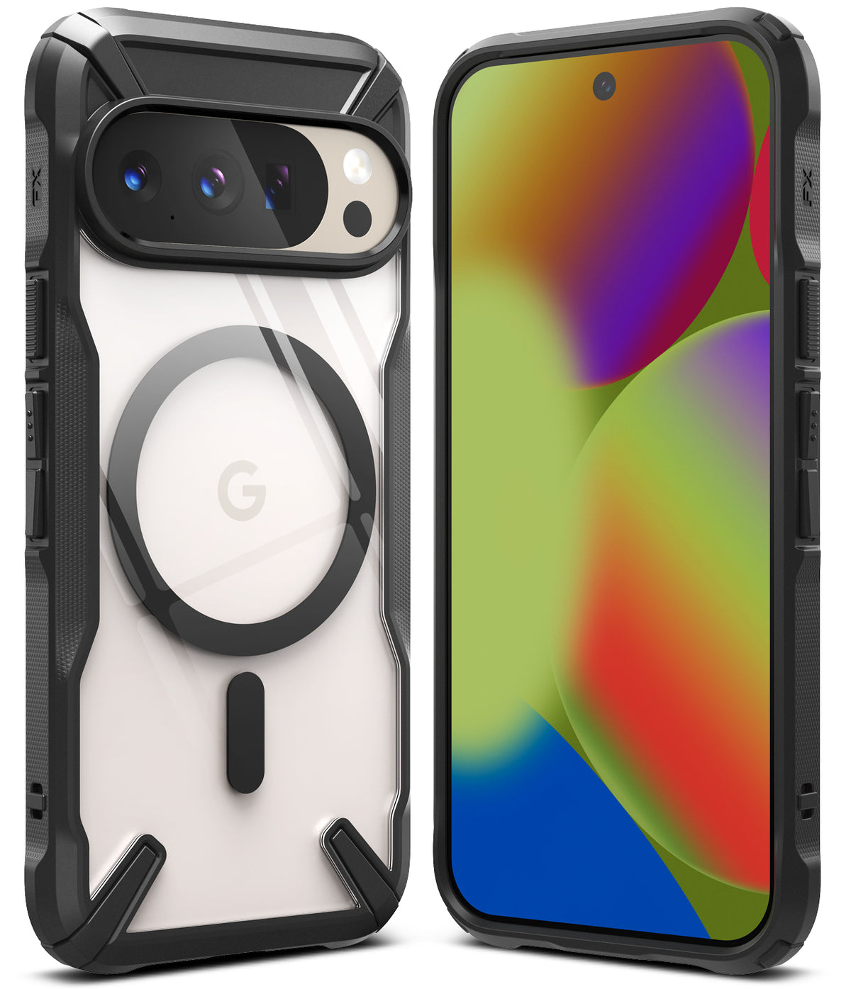 Google Pixel 10 Pro / 10 Case | Fusion-X Magnetic - Rugged black protective case with clear back and magnetic ring.