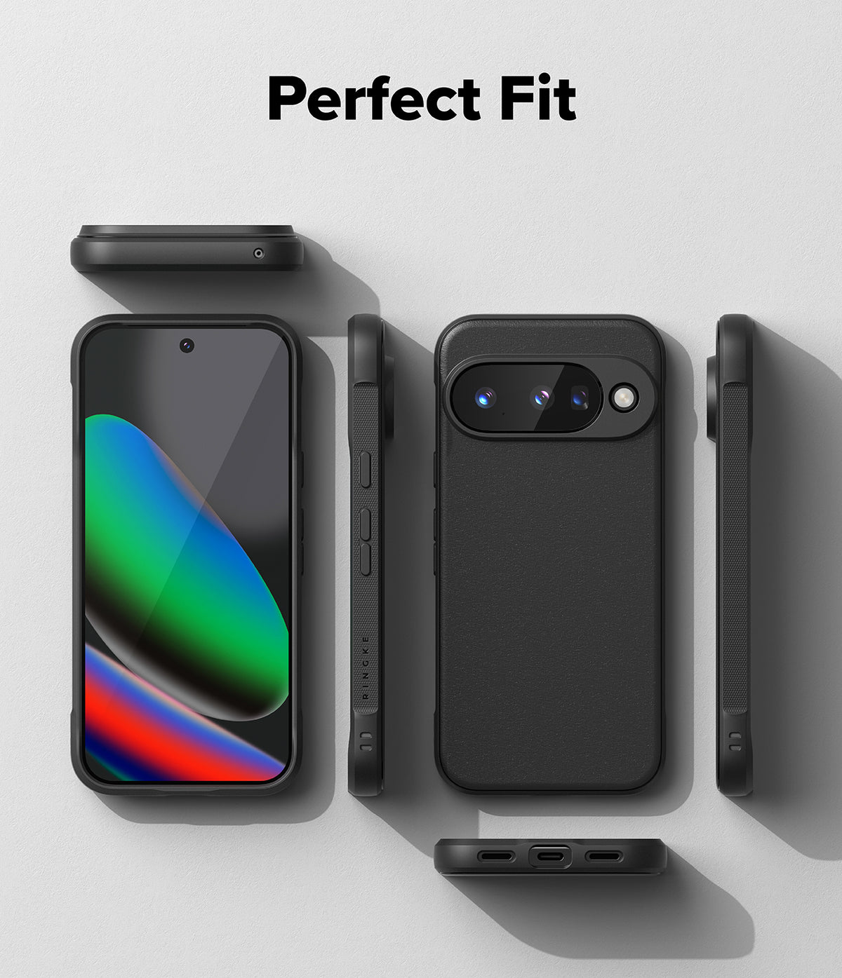 Google Pixel 10 Case | Onyx Magnetic - Multiple views of a black phone case showing front, back, and side profiles.