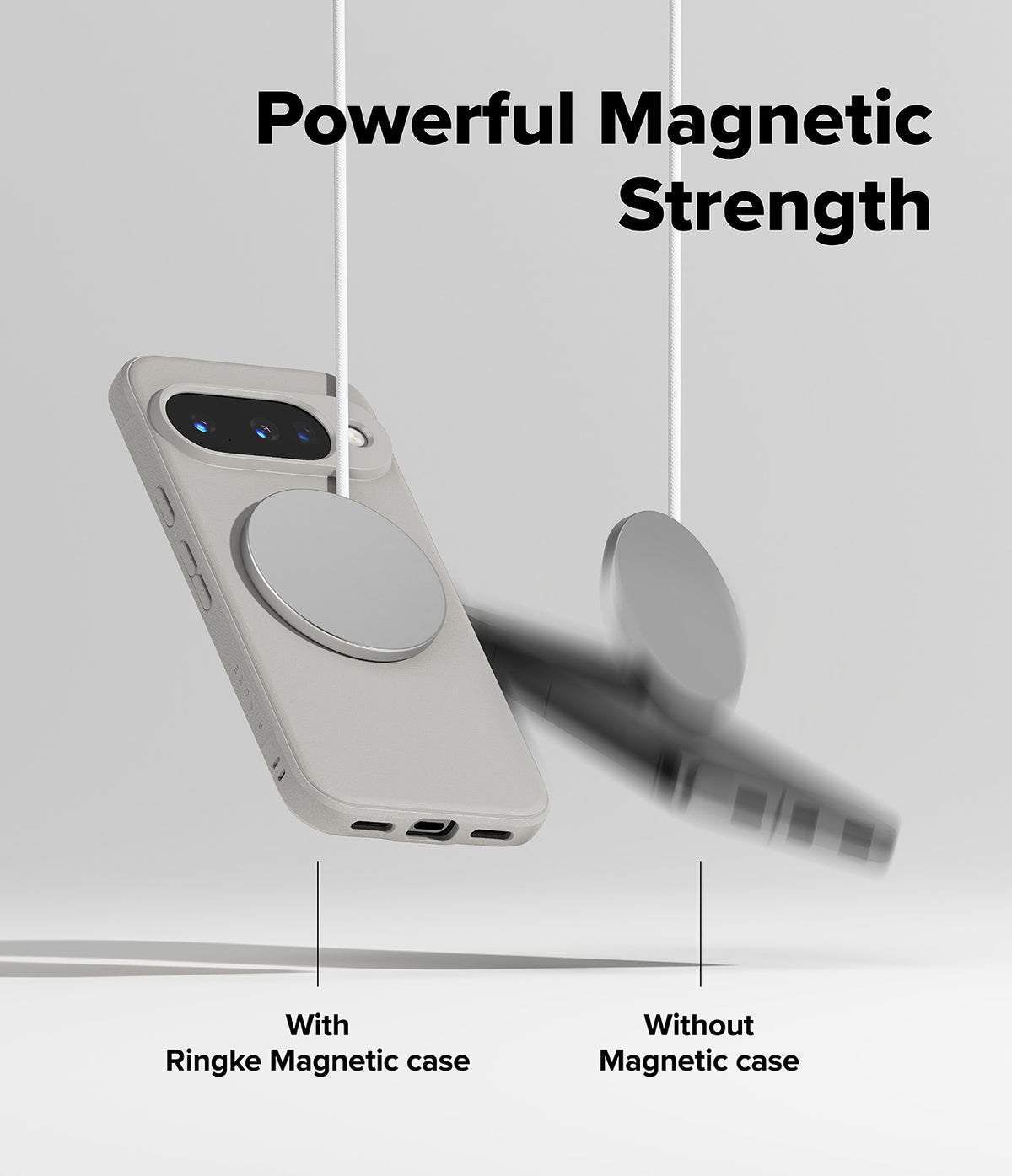 Google Pixel 10 Case | Onyx Magnetic - A magnetic charger holds a phone in a case while another phone falls away.