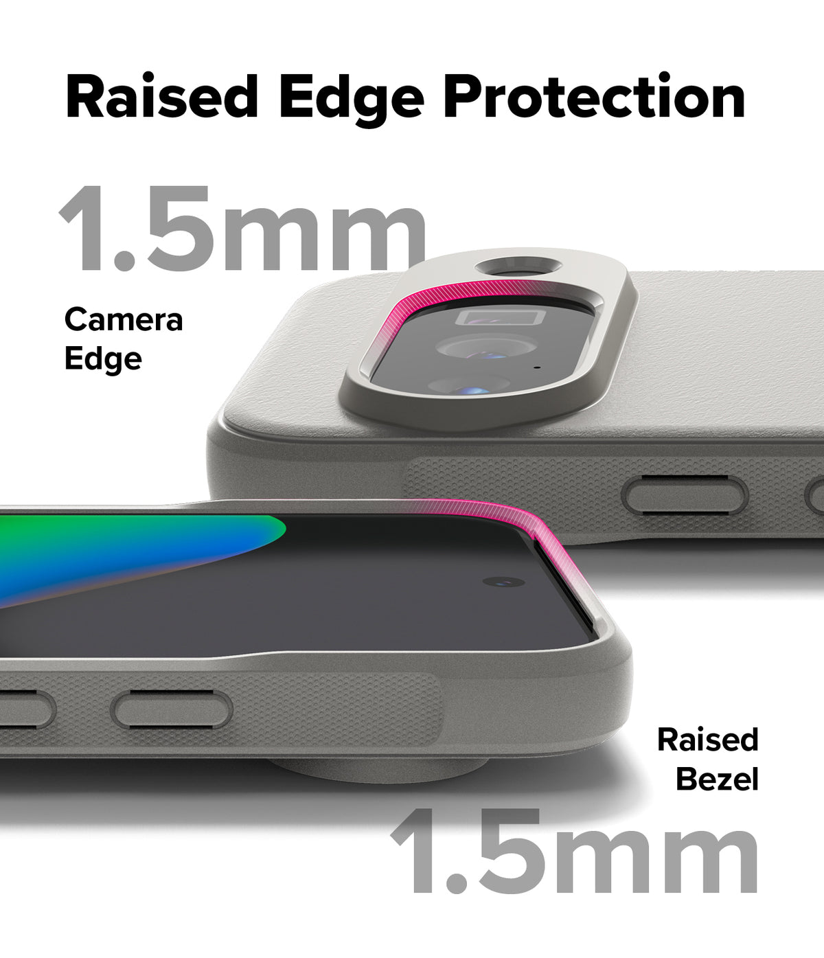 Google Pixel 10 Case | Onyx Magnetic - Close-up of phone case showing 1.5mm raised camera and screen bezels for protection.
