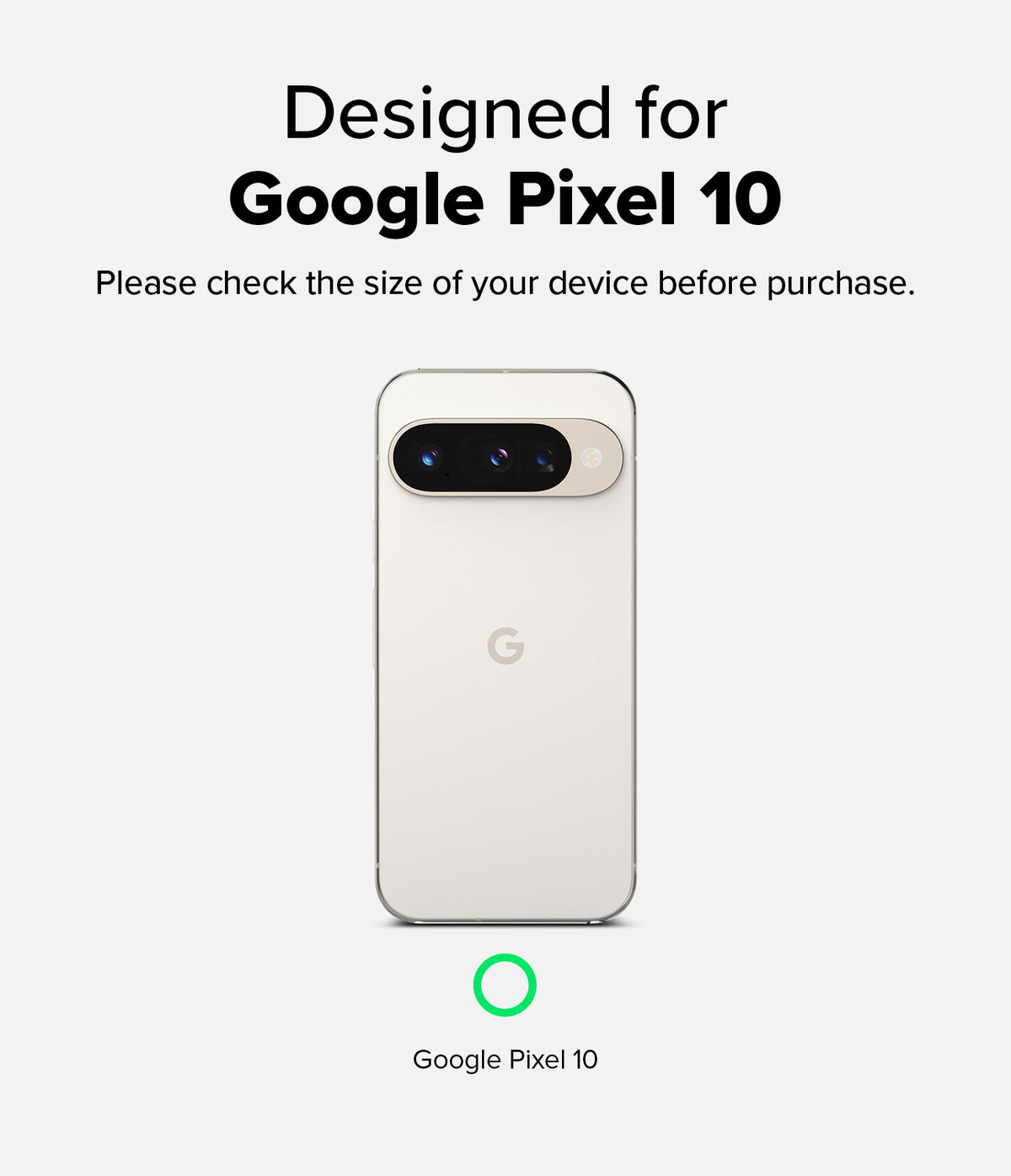 Google Pixel 10 Case | Onyx - Back view of a light-colored Google Pixel 10 phone with a horizontal camera bar on a white background.