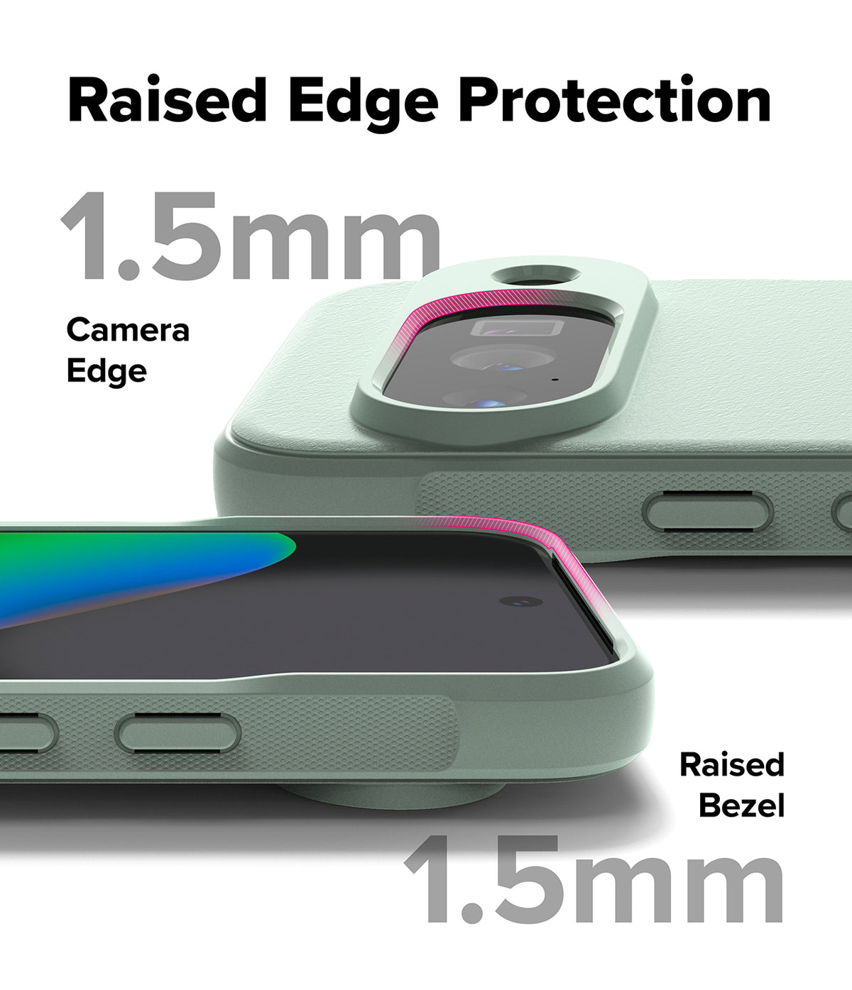 Google Pixel 10 Case | Onyx - Sage green phone case showing 1.5mm raised edges around the camera and screen for protection.