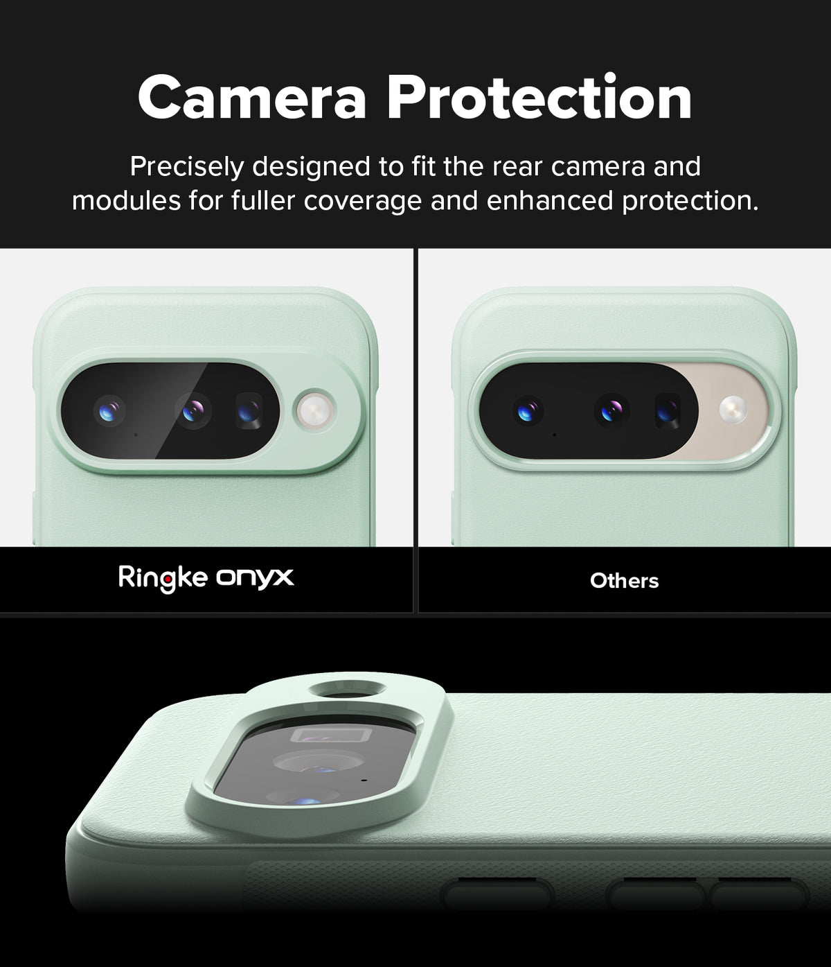 Google Pixel 10 Case | Onyx - Comparison showing Ringke case providing fuller camera module coverage than other cases.