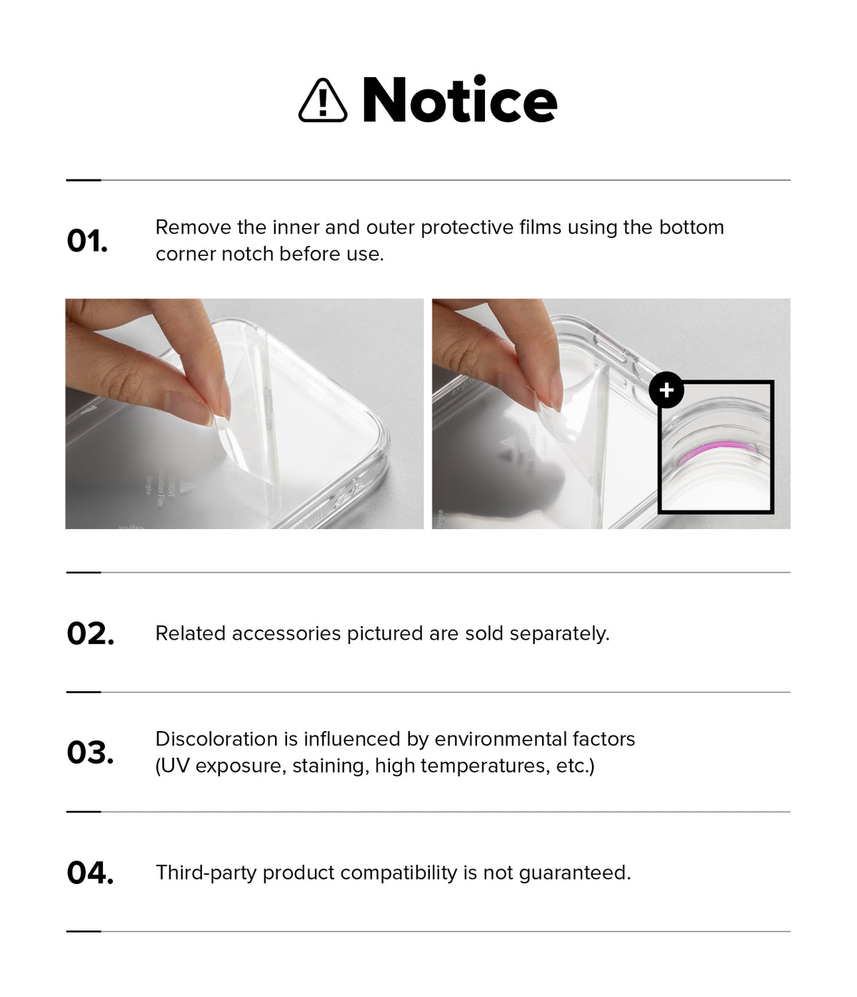 Google Pixel 10a Case | Fusion - Instructions showing hands peeling protective film off a clear phone case.