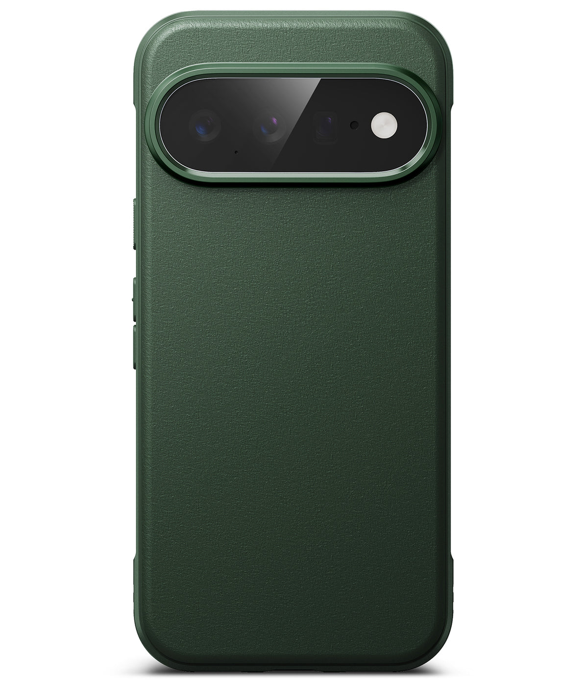 Google Pixel 11 Case | Onyx - A dark forest green textured phone case with a raised camera bumper, shown from the back on a white background.