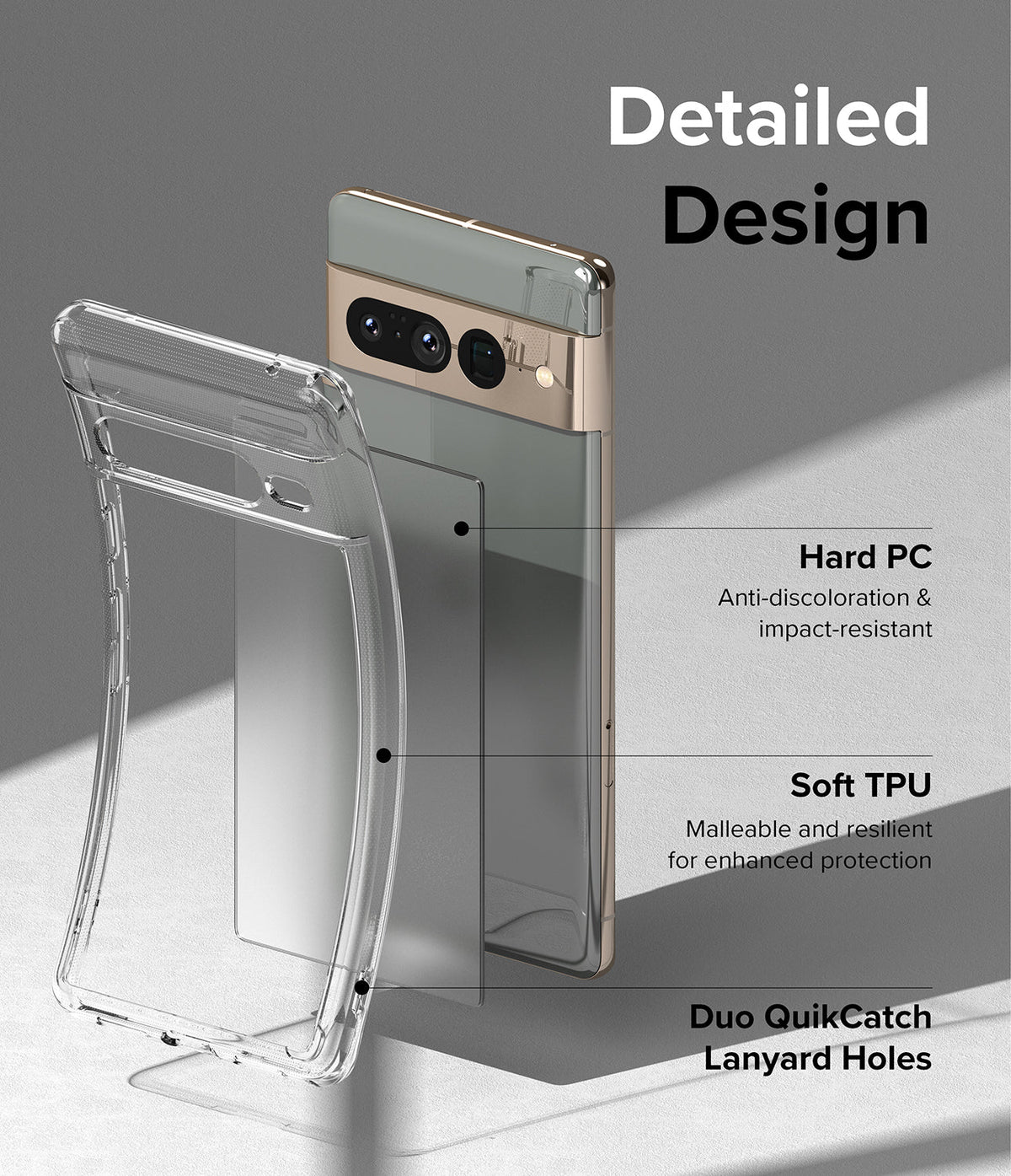 Google Pixel 7 Pro Case | Fusion Matte - Exploded view of phone case showing hard PC back and soft TPU frame.