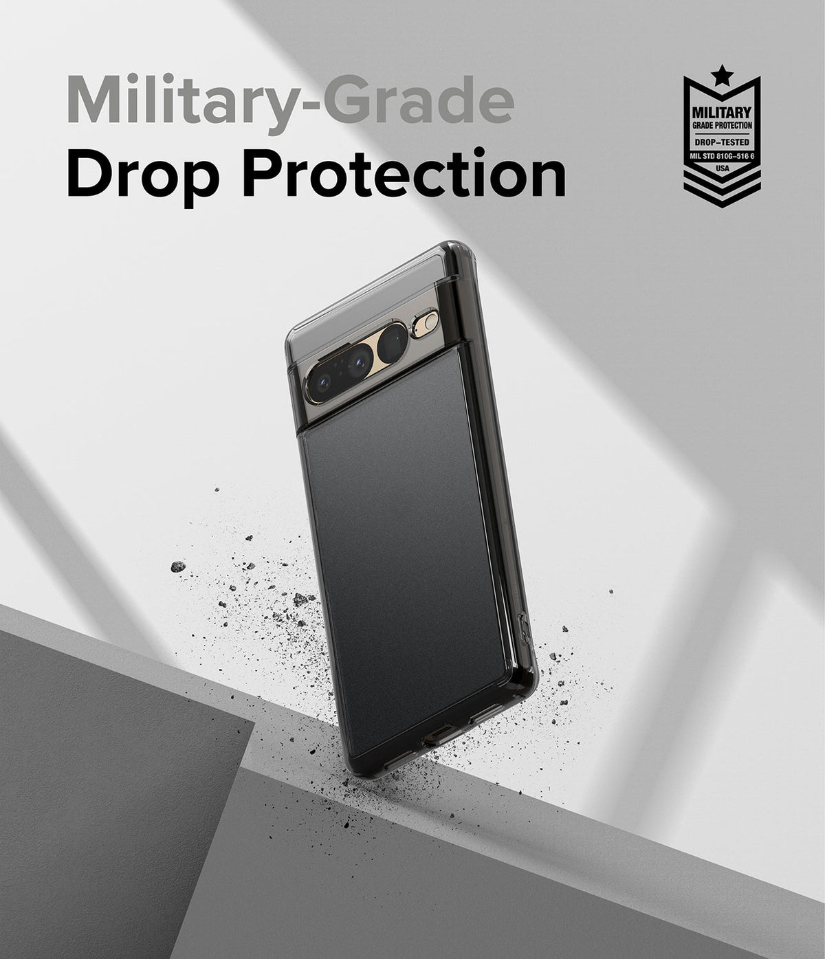 Google Pixel 7 Pro Case | Fusion Matte - Matte black phone case with military-grade drop protection badge.