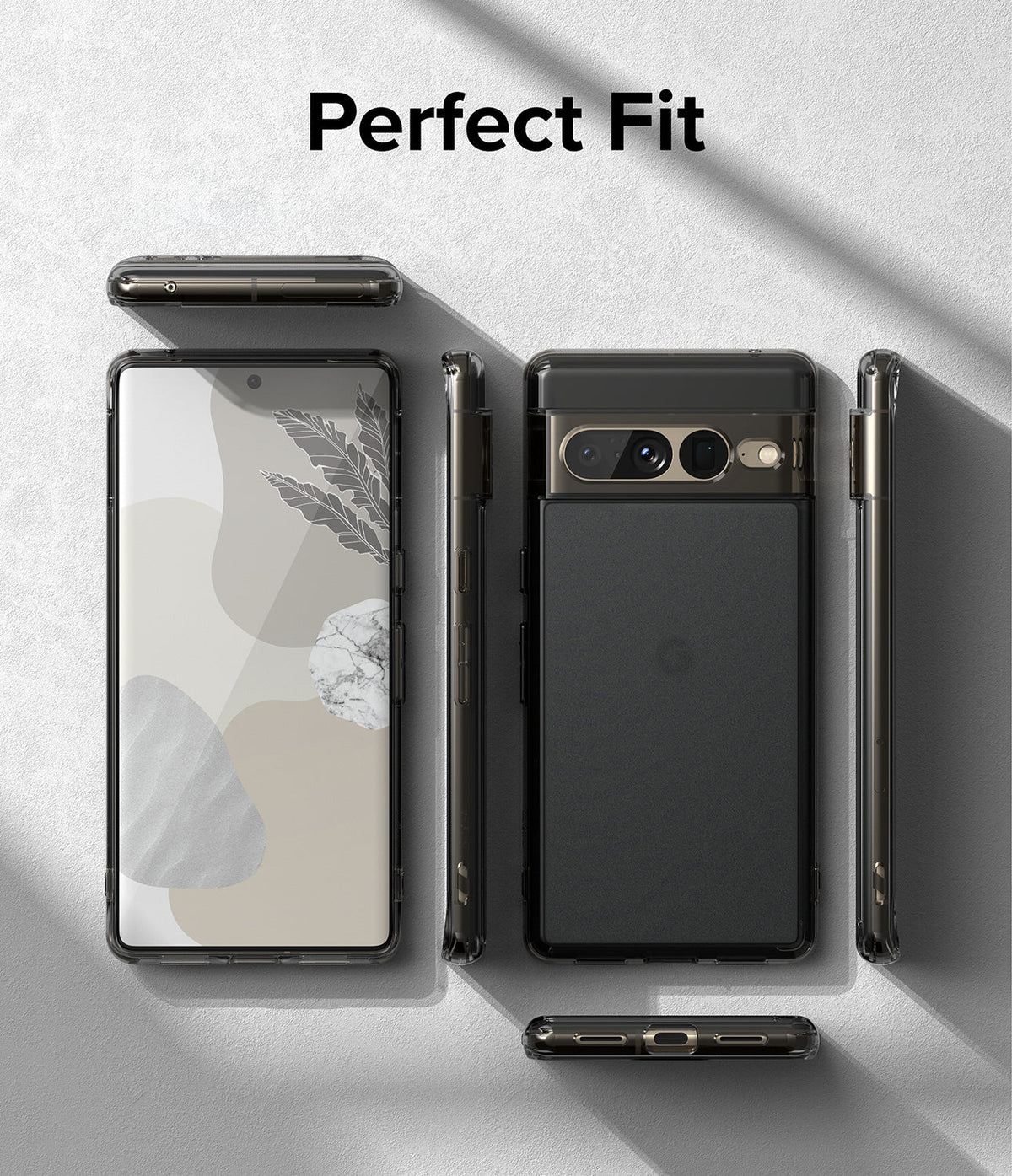 Google Pixel 7 Pro Case | Fusion Matte - Multiple angles of a black phone case showing front, back, and side profiles.