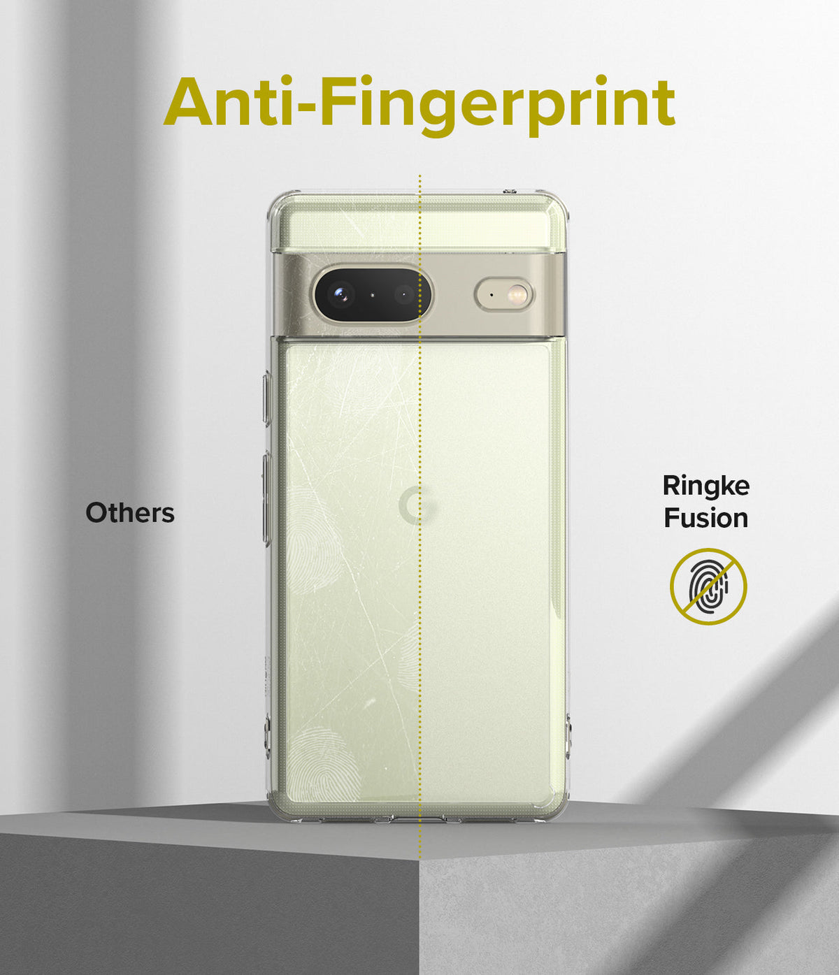 Google Pixel 7 Case | Fusion Matte - Comparison showing a scratched, smudged phone case versus a clean Ringke Fusion case.